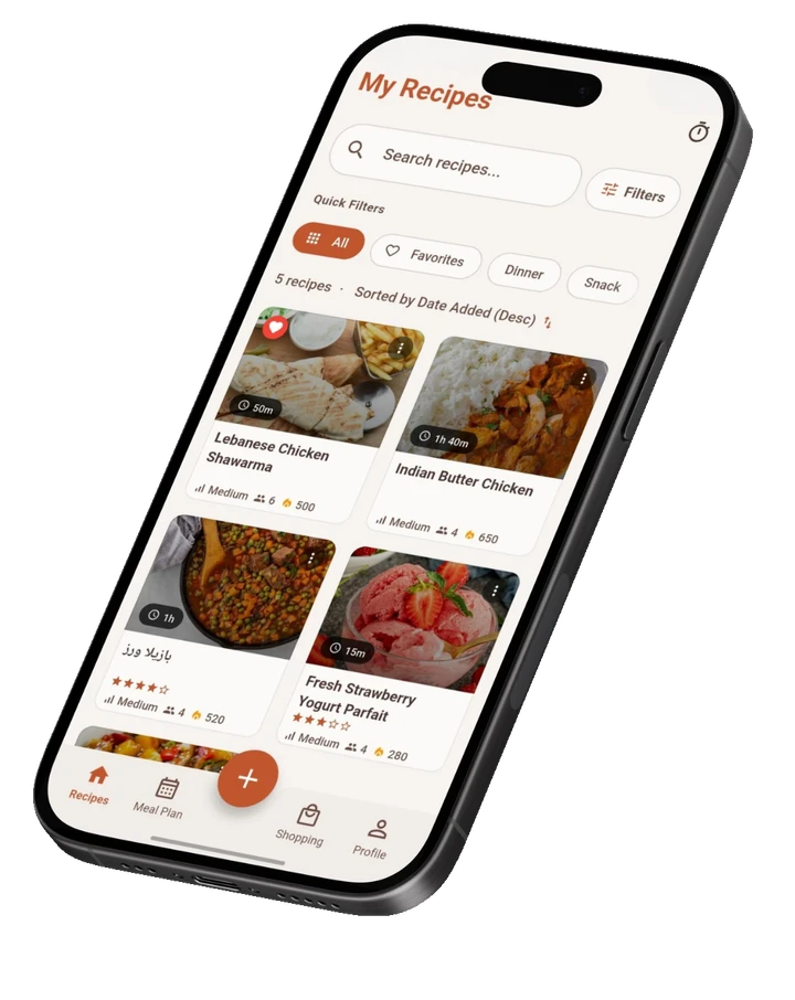 Sahten recipe library with search, filters, and ratings